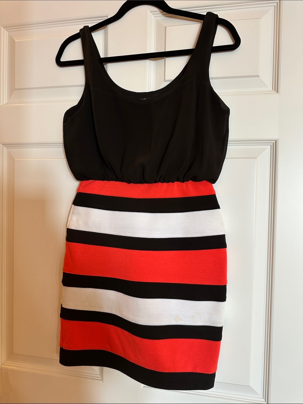 XOXO Black Top Coral, White and Black Striped Skirt Dress